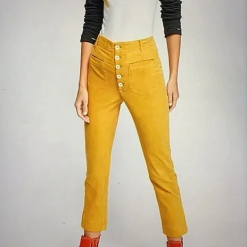 Free People - If You Love Something Button Fly Corduroy Pants Size 2 Yellow NWT